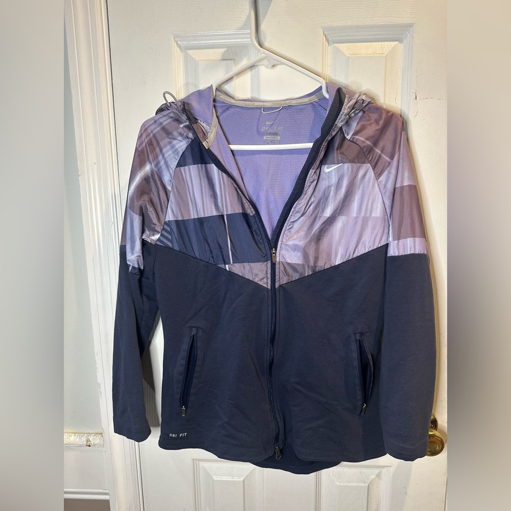 Nike Runners Fanatic Hoodie Training Jacket Purple Full Dbl‎ Zip Drifit Hybrid M